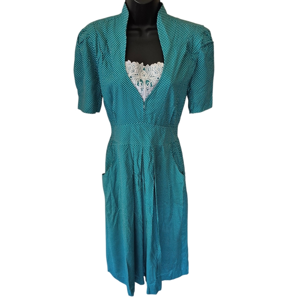 Vintage Karin Stevens Blue Polka Dot Dress P10